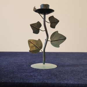 French metallic green Leaf Candle Holder